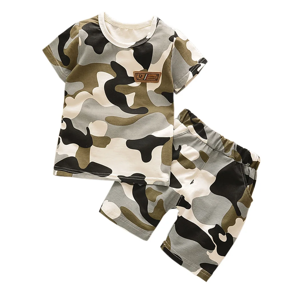 High quality kids clothes two piece 100% cotton camouflage baby boys clothing sets