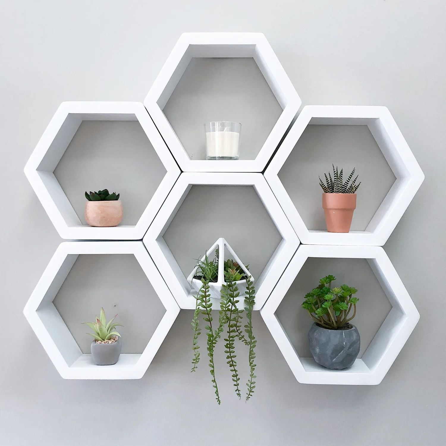 White Honeycomb Shelves wood storage shelf display Geometric wooden Floating Hexagon wall Shelf kitchen furniture