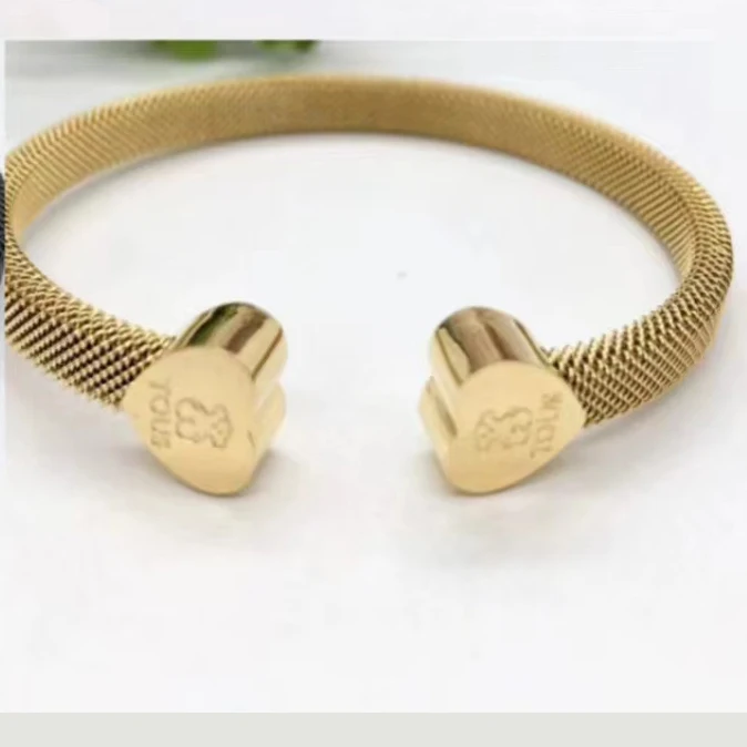 Stainless Steel cuff Cable Bangle Twisted  Gold Cable Wire Bracelet With Bear Ring Ladies Women Jewelry Charm Bracelet