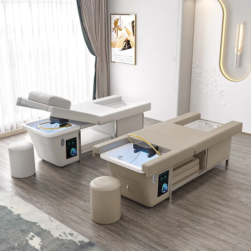 2024 New design hair salon water circulation head therapy washing chair electric thai head treatment shampoo bed with foot spa