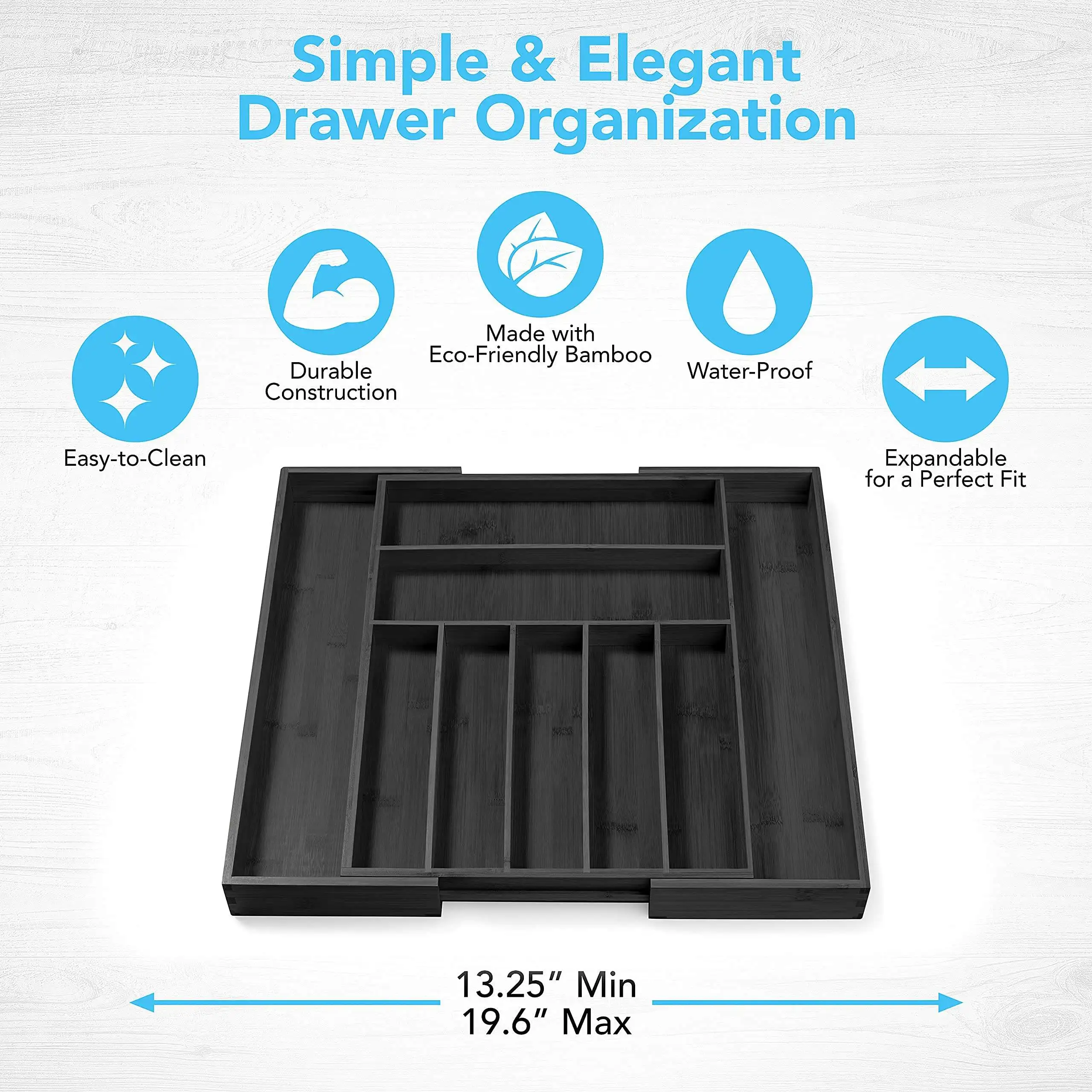 Bamboo Expandable Utensil Cutlery Tray And Drawer Cutlery Organizer For Kitchen Drawers Black