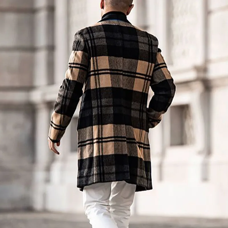 man parkas overcoat fall 2024 new style 80% polyester leisure plaid wool long mens coat