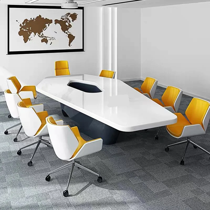 custom v shaped modern long office meeting table marble top conference room table and chair set