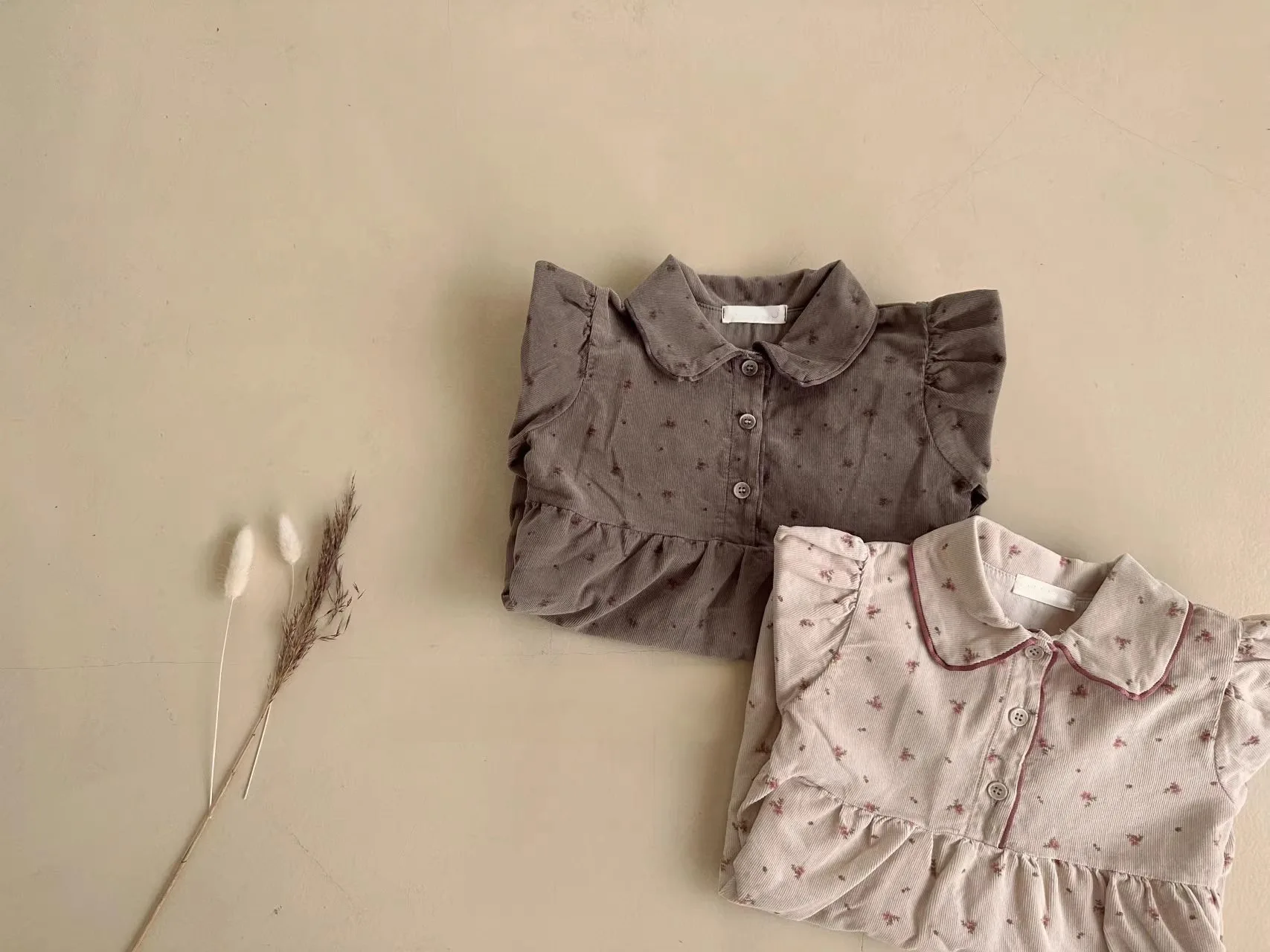 Ins Boutique Spring Autumn Toddlers Jumpsuits  Floral 100%Cotton Corduroy  Princess Baby Girl One Piece Romper