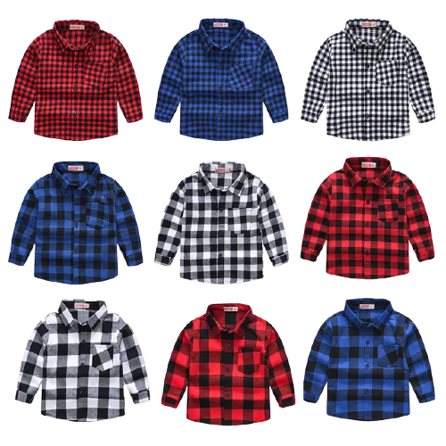 2020 Amazon kids clothing spring autumn new many designs long sleeve plaid shirt girls Korean children tops boys shirts