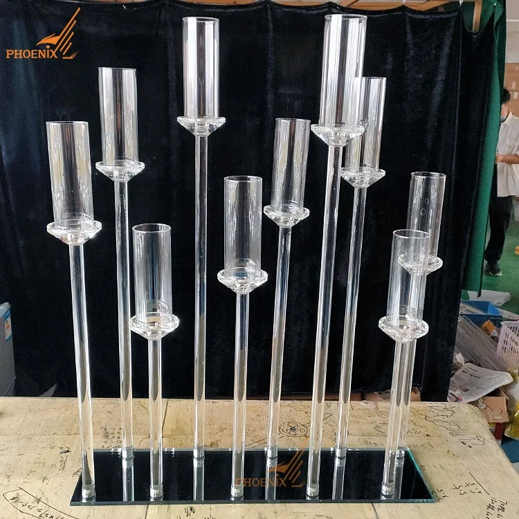Factory Hot Sale 10 Arms Candle Holders Crystal Candelabra Centerpieces Glass For Wedding Decoration
