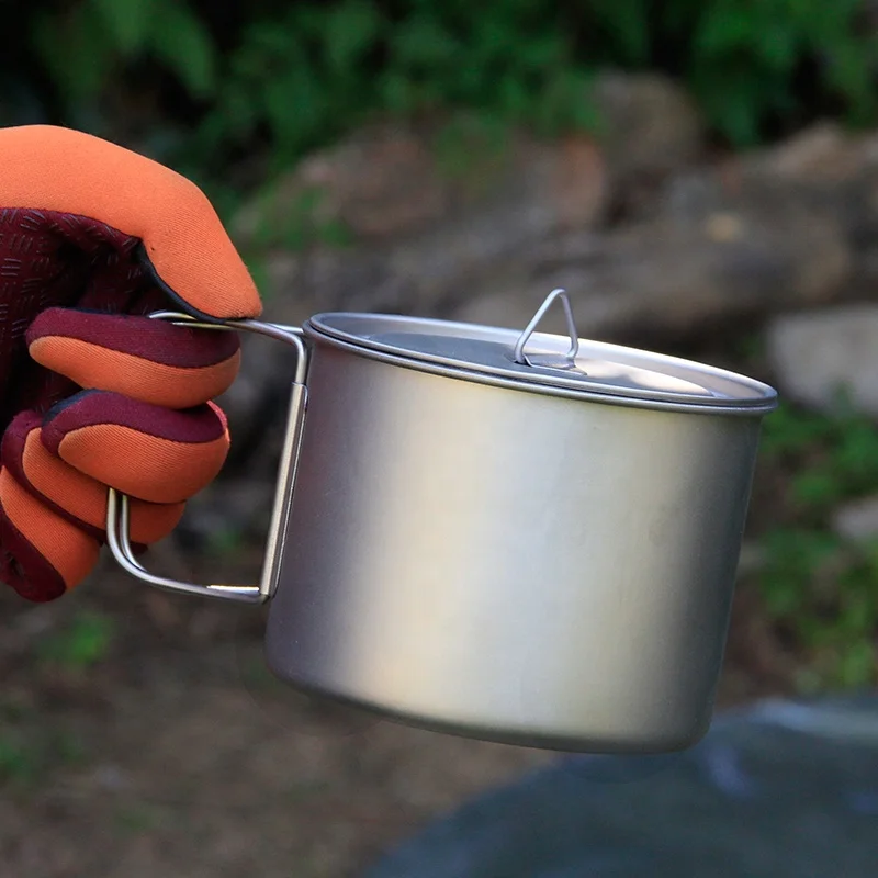 Camping Cookware Titanium Pot 0.75L/0.9L/1.1L/1.6L/2L/2.8L Ultralight Hanging Pot w Lid Foldable Handle Outdoor Cooking
