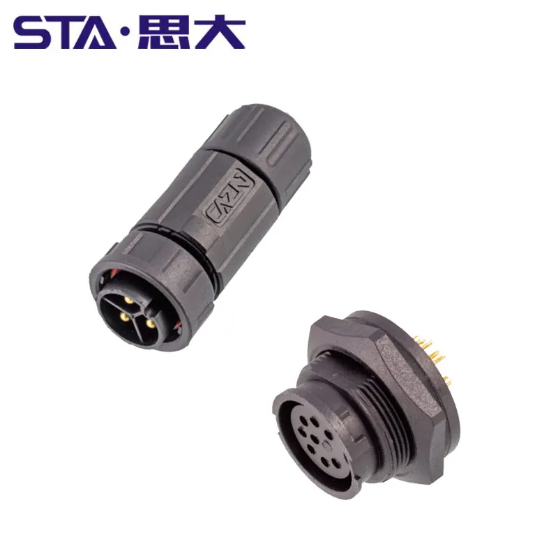 20A Rated Current Gold-Plated Brass Contacts Male/Female Jack Socket PCB Connector Back Mount 2000ohm Threaded 125V Copper IP67