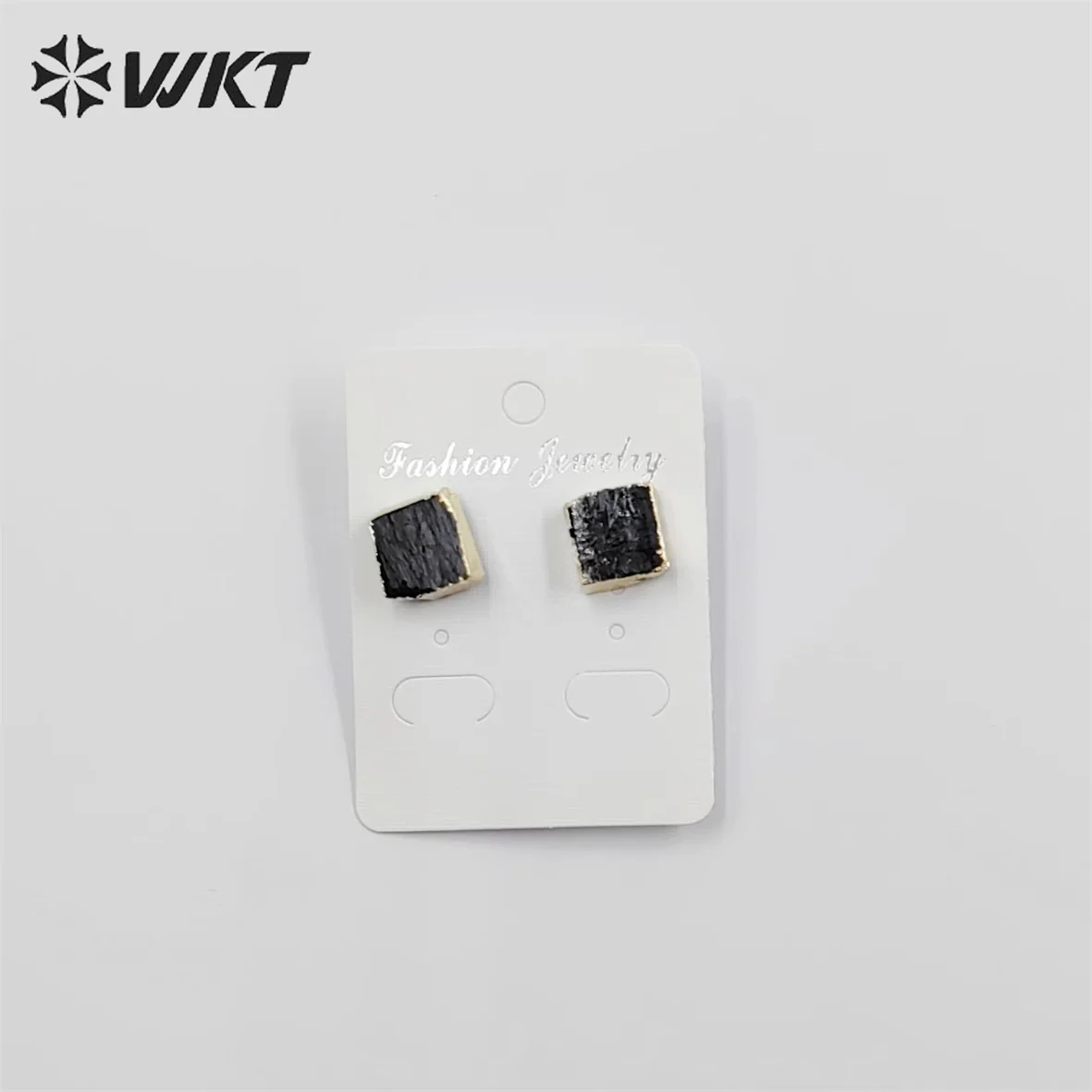 WKT-E701 WKT новые модные 18-каратные литые золотом квадратный черный обсидиан шпильки 12 мм Природный необработанный камень для мужчин и женщин