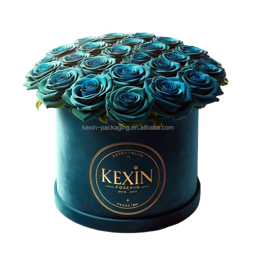 High Quality Round Shape Hat Flower Box For Flower Display Bouquet Boxes With Logo Velvet Round Flower Box With Ribbon Design