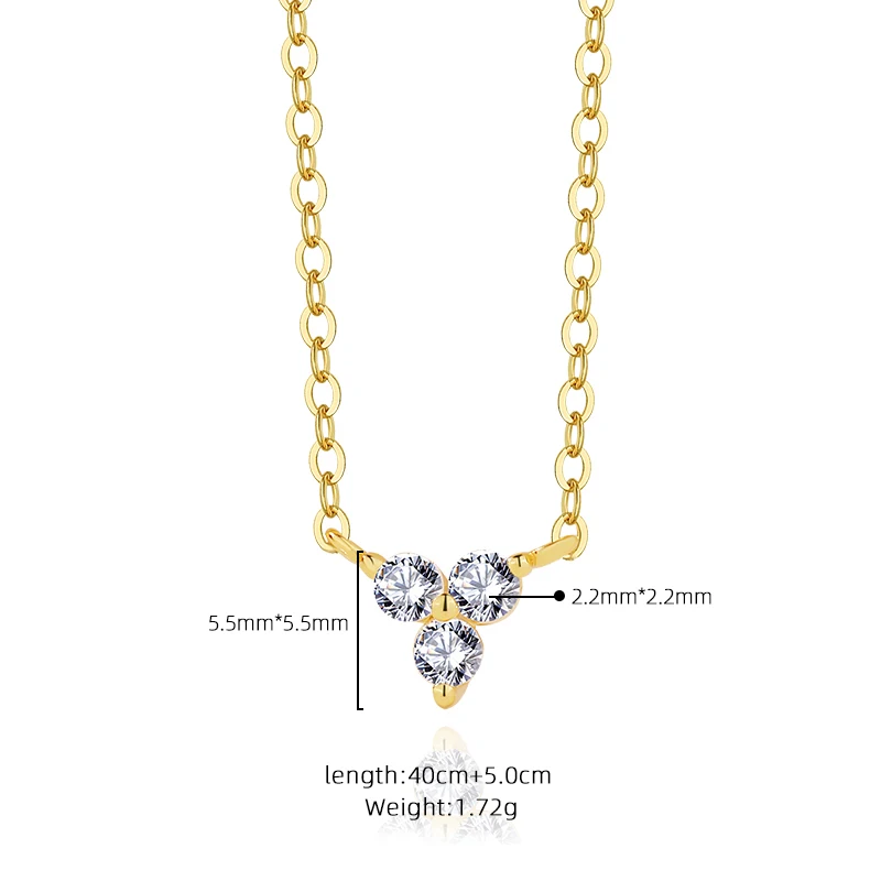 Dainty Wholesale 925 Sterling Silver Fine Jewelry 18K Gold Plated 3 Zircon Stone Triangle Shape Pendant Necklace