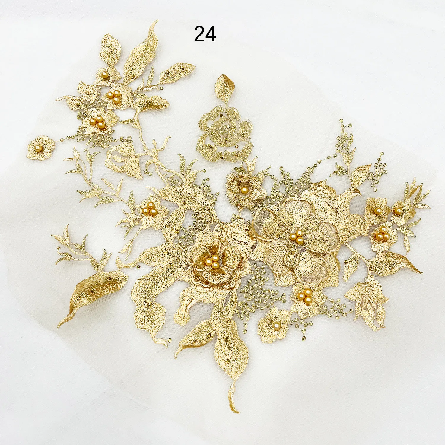 Evening Dress Embroidery Tulle Mesh 3D Flower Rhinestone Pearl Beading Lace Applique