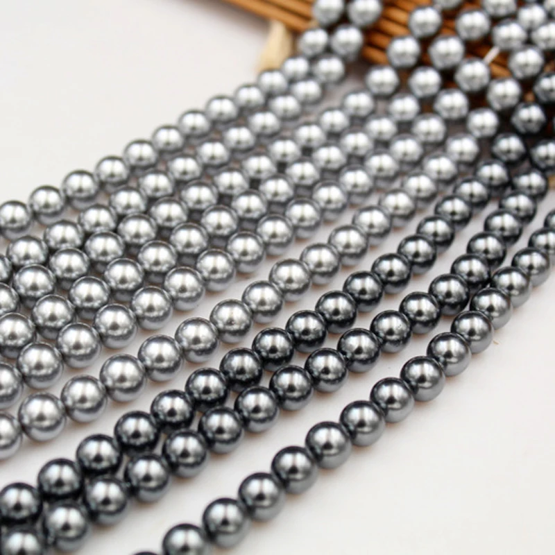 4-12mm Classic Round Natural Seashell Pearls, Dark Gray and Light Gray Beads DIY Sweater Necklace Beading Accessories