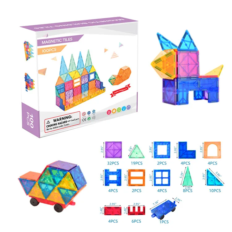 Magnet tiles120 pcs Clear Colors Set Magnetic Building Block Play Educational Toys for kids