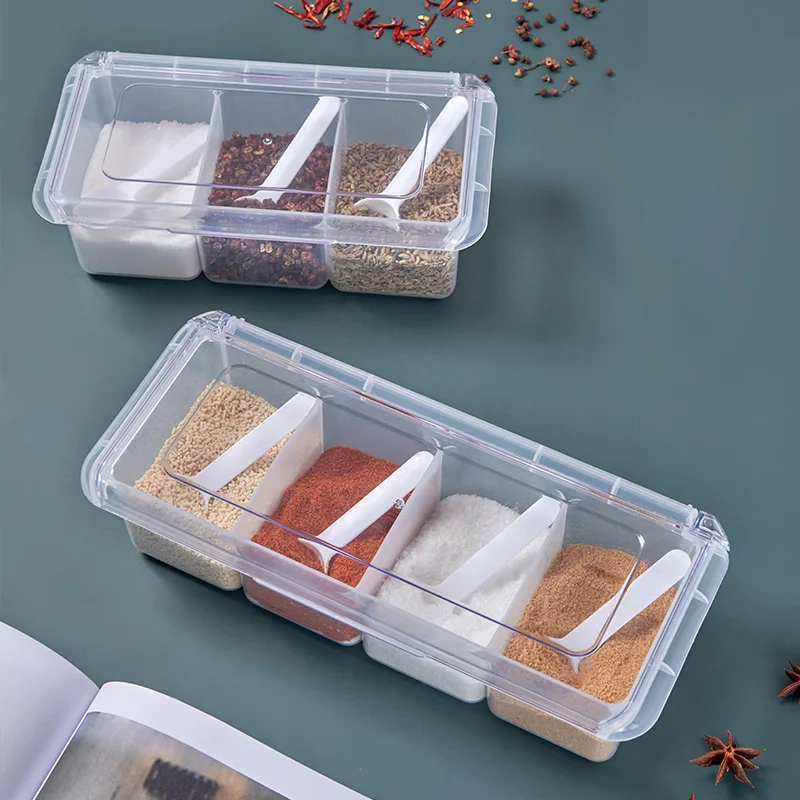 Plastic Spice Jar Organizer Kitchen Storage Boxes Set with  Spoon