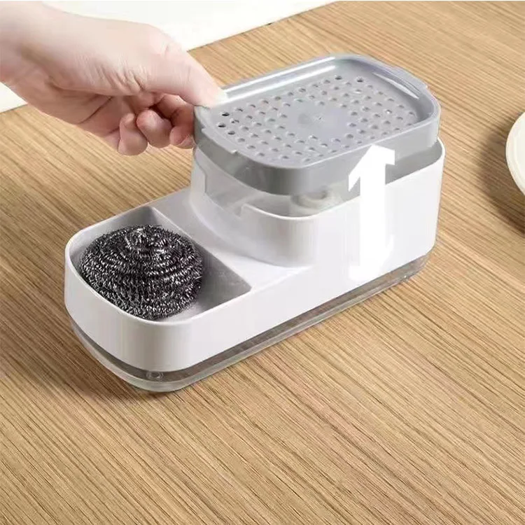 New Creative Kitchen Scrubbing and Cleaning Liquid Box Dispenser Push-type Detergent Washing Sponge Pump Manual Press Soap Caddy