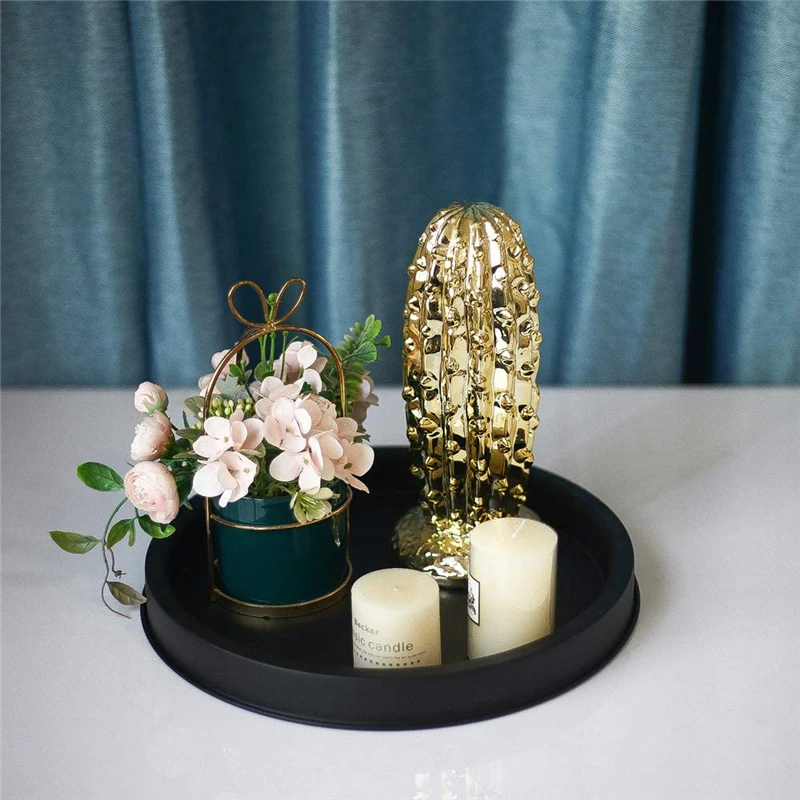 Wholesale vintage antique wood black round iron plate tray candle holders in bulk