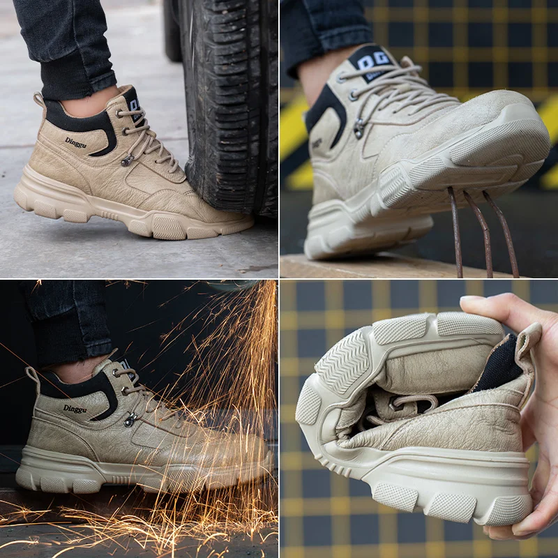 Dinggu Microfiber Leather Waterproof Lightweight Comfortable and Soft Mens Boots Steel Toe Safety shoes