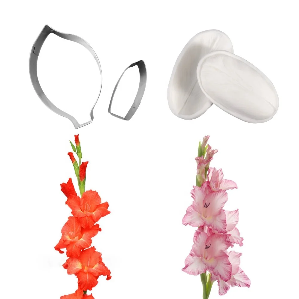 AK Sugarpaste Gladiolus Silicone Veiner Stainless Steel Fondant Cutters Flower Making Tools Set for Decorating Cakes A397&VM112