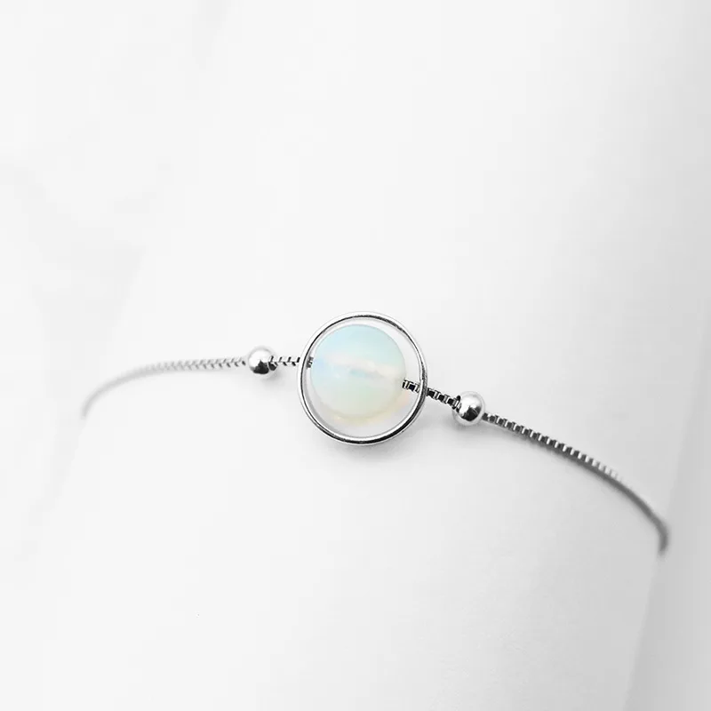 Wholesale 925 Sterling Silver Bracelet moonstone Simple Blue Opal Beads Fashion Jewelry with Natural Stone Beads