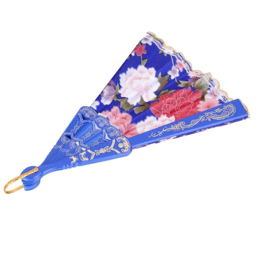 [I AM YOUR FANS]Wedding Hollow Out Folding Plastic Fan Silk Fabric Dancing Fans