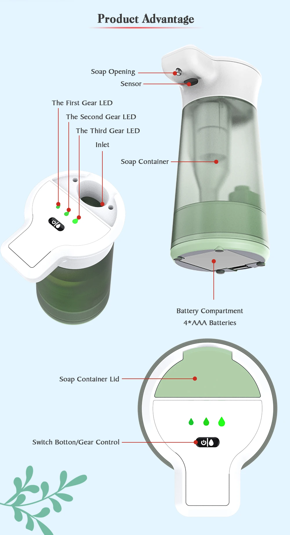 Pump Bottle Automatic Touchless Liquid Dispenser with Sensor Smart Hand 280ml Hotel 1 YEAR Modern Foam Soap Dispenser