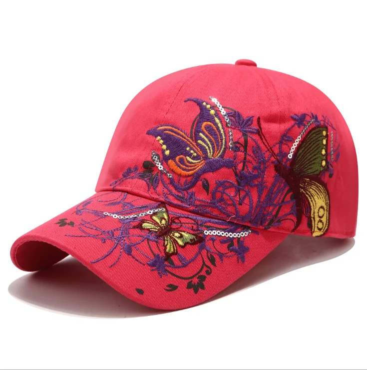 Sequin embroidered baseball cap butterfly embroidered duck tongue lipprint fashion hat girl hat