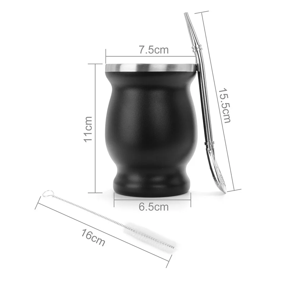 Caspian RTS Hot Argentine Yerba Mate Cup Stainless Steel Double Wall Yerba Mate Gourd with Bombilla Straw
