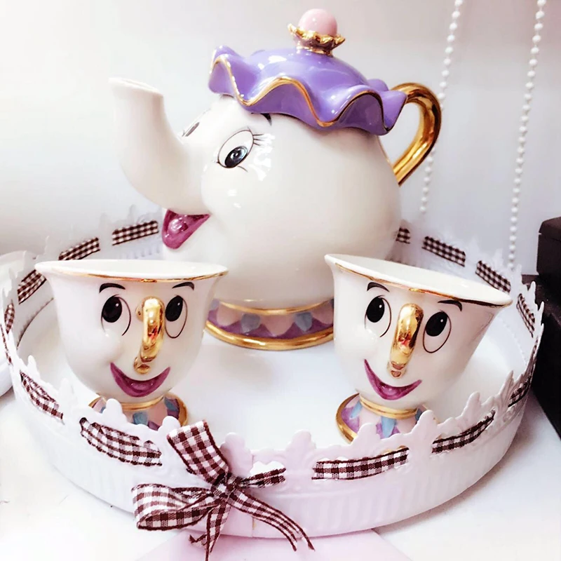 Creative Cartoon Teapot CoffeeTea Sets  Mrs Potters Chip Tea Pot Cup Sugar Bowl Set  With Gift Box