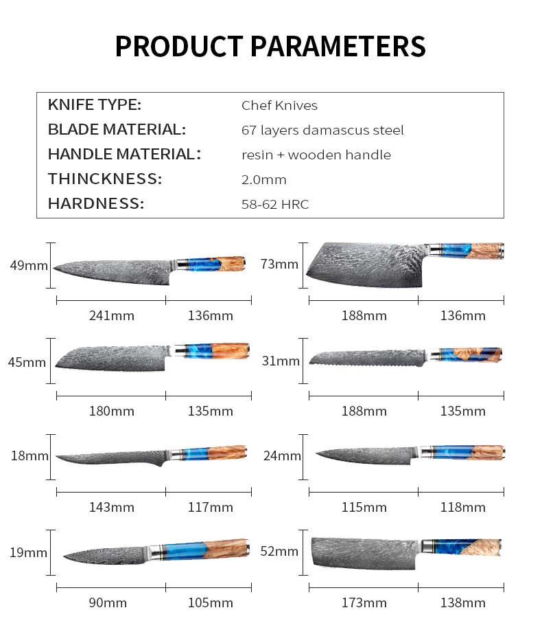 Прямая поставка профессиональный нож santoku VG10 67 слоев стали Дамасские кухонные ножи с ручкой из синей