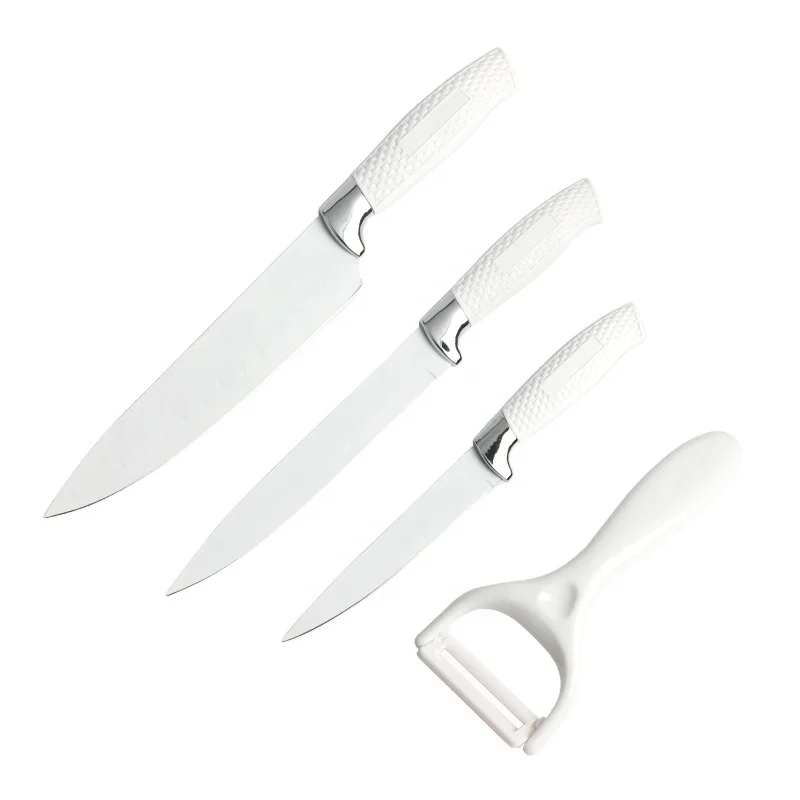 
4 pcs white color non-stick coated knives kitchen knife set with luxury gift box 