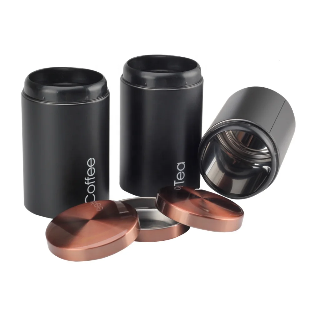 3 Piece Black Canisters Sets For The Kitchen, Kitchen Jars Airtight Coffee Container Tea Organizer & Sugar Canister