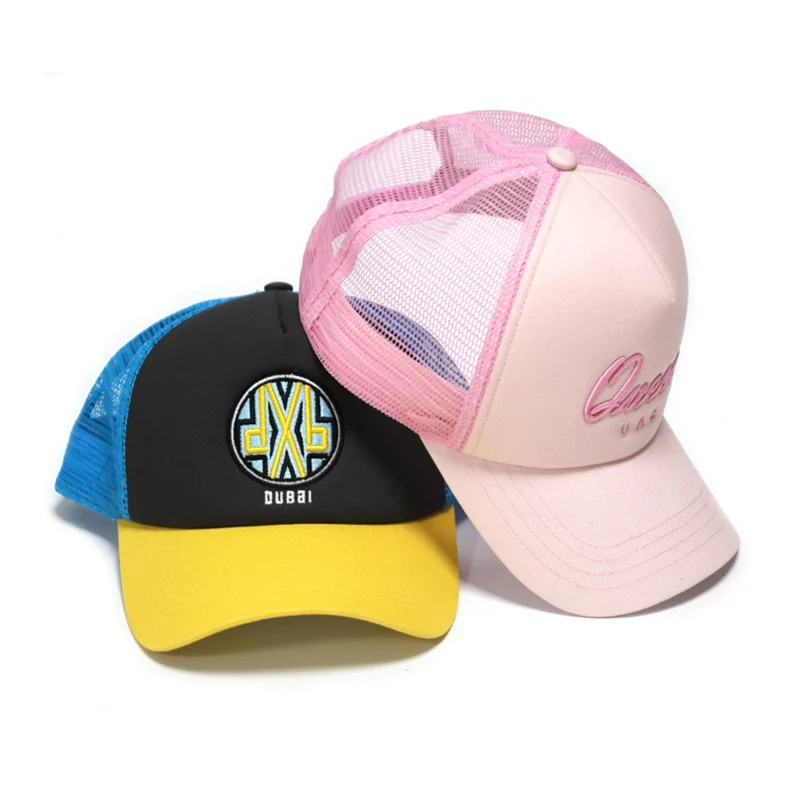 Very Fashion and Popular Dubai Style Mesh Trucker Hat Custom Logo Embroidery 5 Panel Cap