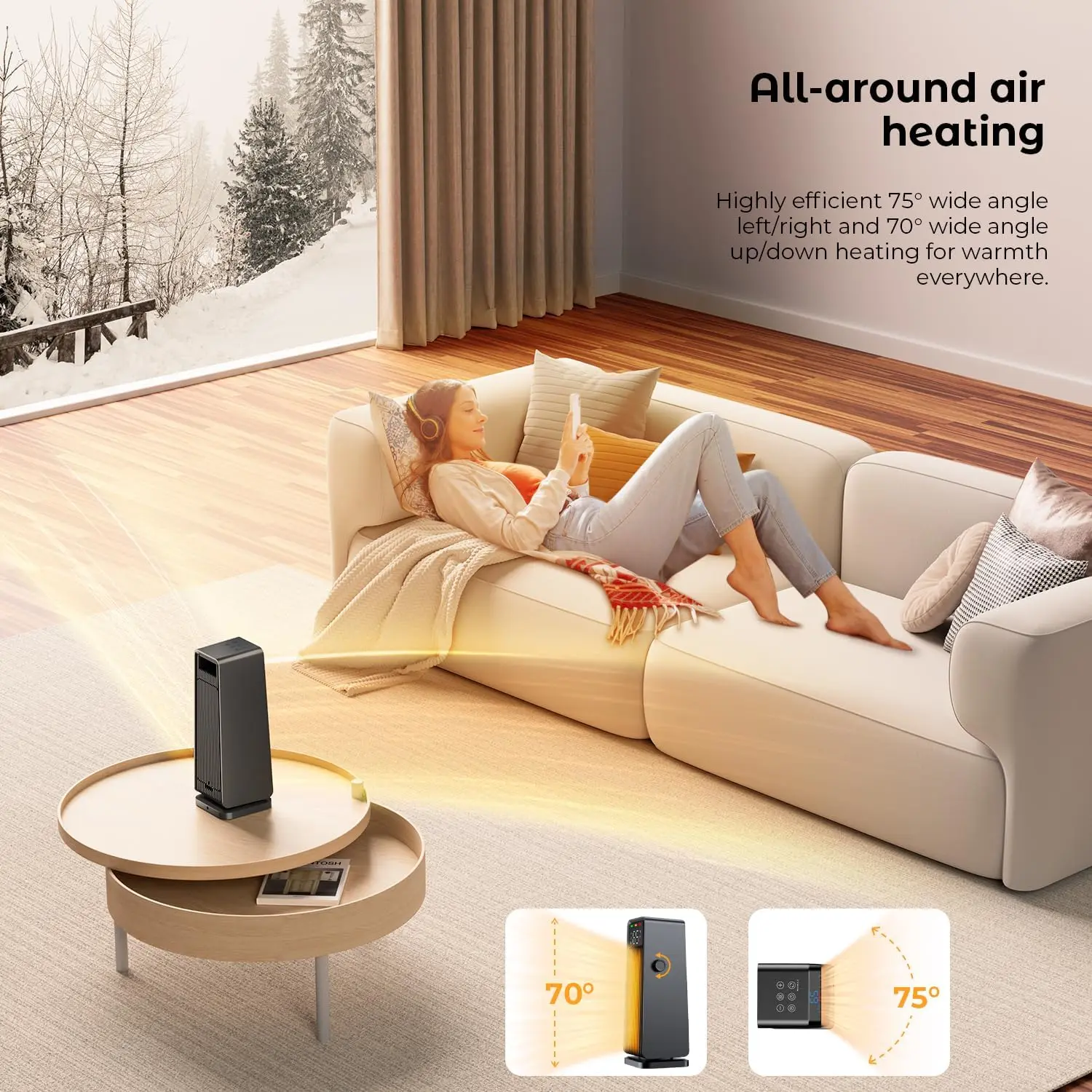 New Design Office Electric Fan Heater PTC Ceramic Portable Adjustable Temperature tower electric heater fan