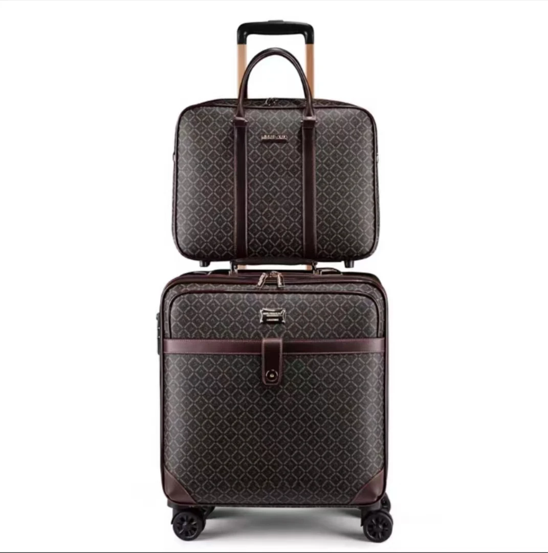 High Quality Soft Genuine real leather 360 Degree TSA lock 24 inch 16 inch Carry On Luggage laptop bag Travel Set Luggage Case