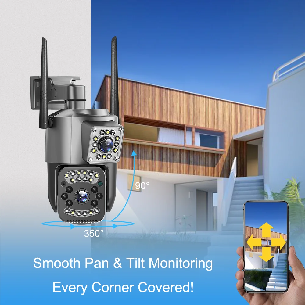 2024 New Dual Lens 1080P Wireless Smart Home Outdoor Security  4MP 4G Sim Card CCTV Surveillance IP PTZ Video Camera