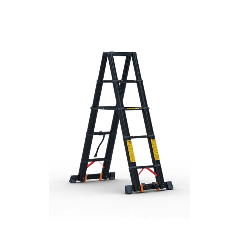 Two side foldable adjustable telescopic folding step ladder Black King Kong herringbone ladder telescopic aluminium ladder