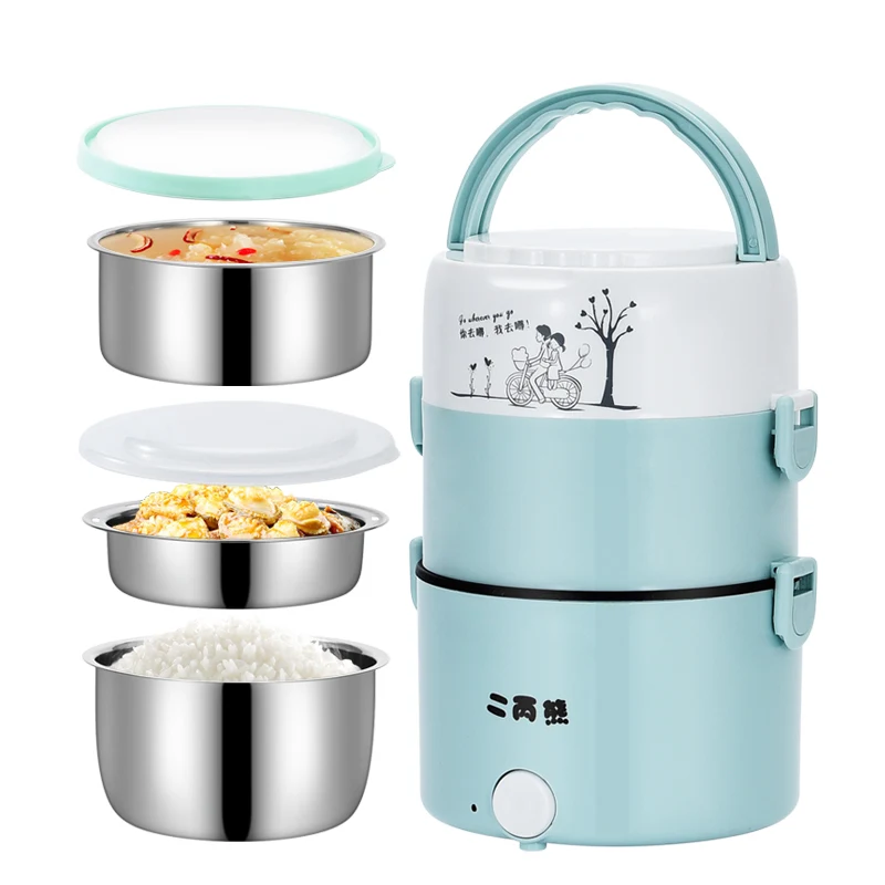 Round Electric Lunch Box Cook Rice And Heat Food Rice Cooker Lunch Box With Stainless Steel Container Hot For Hot Food
