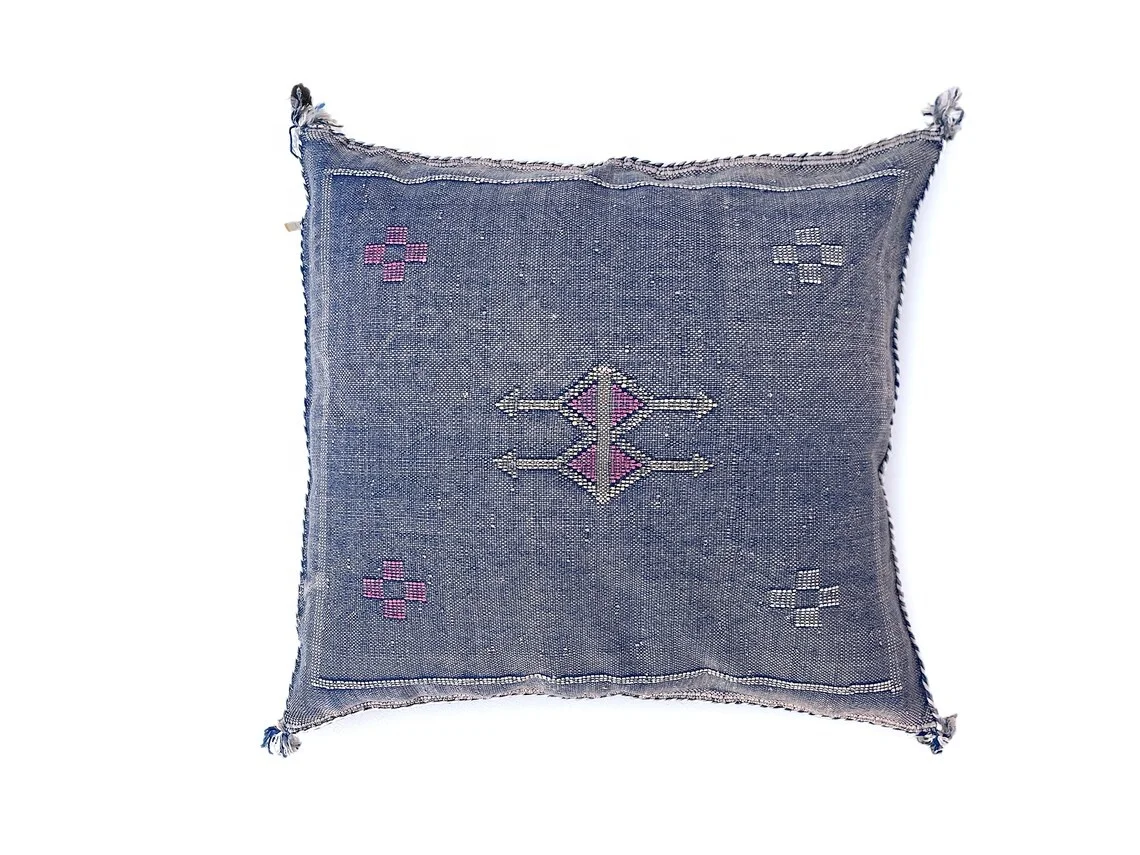 48 x 48 cm Blue Silk Pillow Embroidered Cactus Decorative Throw Pillow Cover for Dressing up Your Space