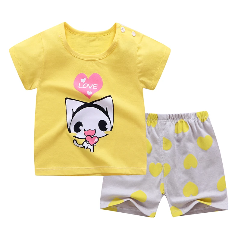
Children Summer Half Sleeves Pajamas Baby Clothes Sets Infant Pink Sleepwear 