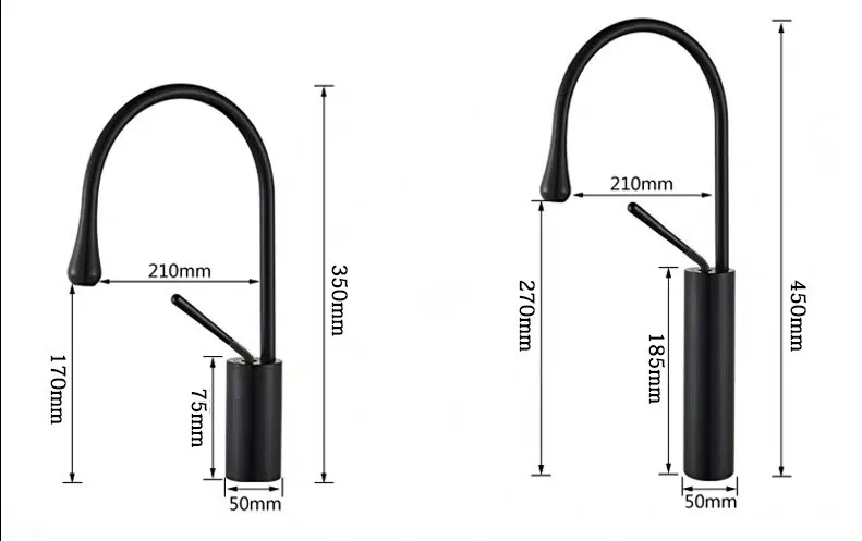 Black High Quality Bathroom & Kitchen Hot Cold Water Basin Mixer Taps 304 Stainless Steel Sinks Faucet