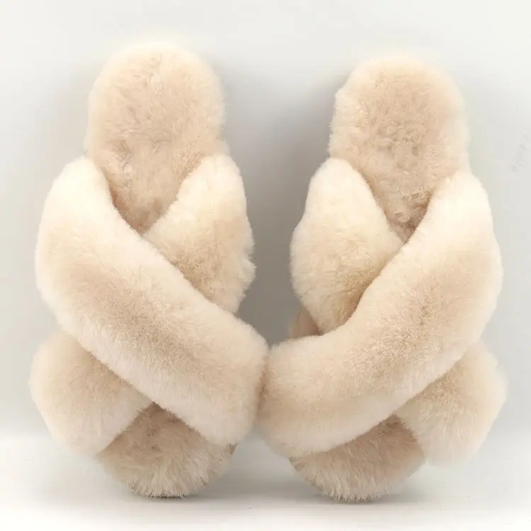 Slides Slippers Sheepskin Fur Custom Fashion Real Fuzzy Australia House Warm Fluffy Furry Autumn Spring for Women PVC Plush TPR