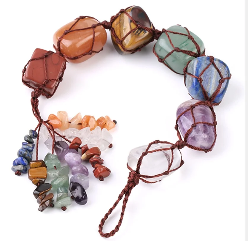 Natural Semi Gemstone Healing Crystals With Seven Chakras Car Hanging Craft Fringed Pendant