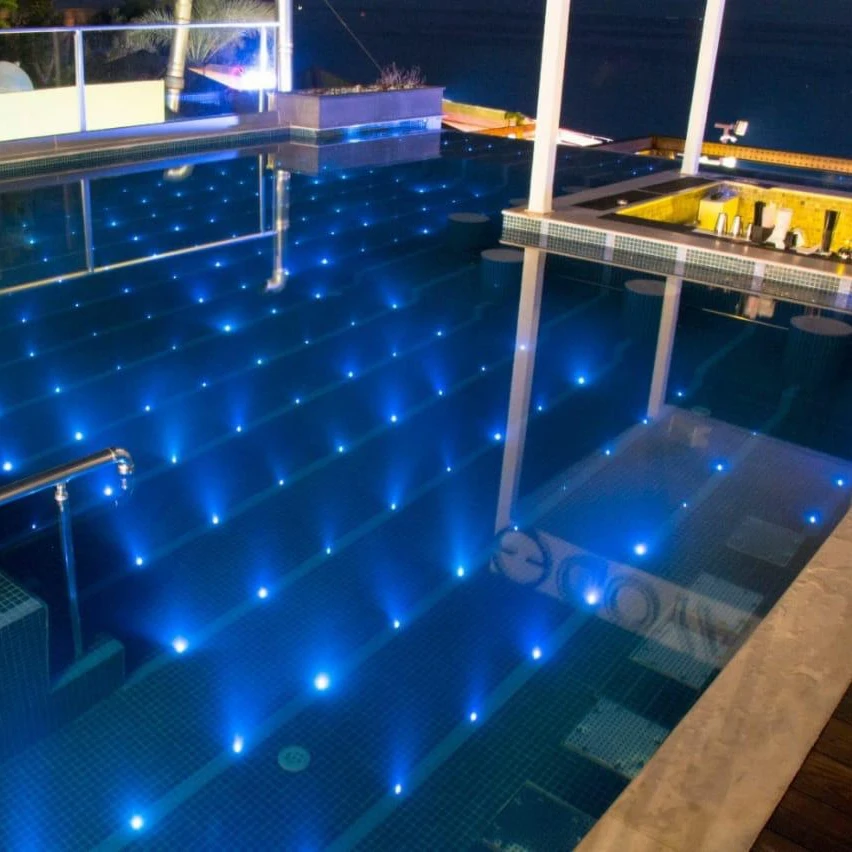 Swimming pool fiber optic end fitting for star