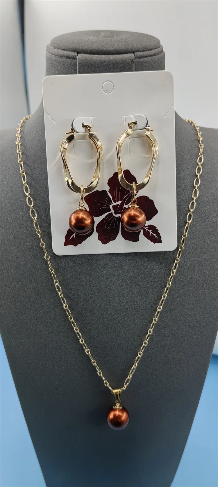 Fashion Hawaiian jewelry wholesale pearl thick hoop earrings necklace set