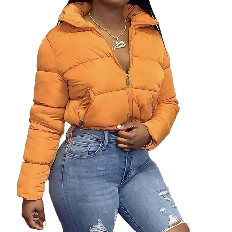 Popular Cropped Jacket Down Parkas 2022 Fashion Winter Clothes Women Warm Bubble Coats Orange Black Outwear