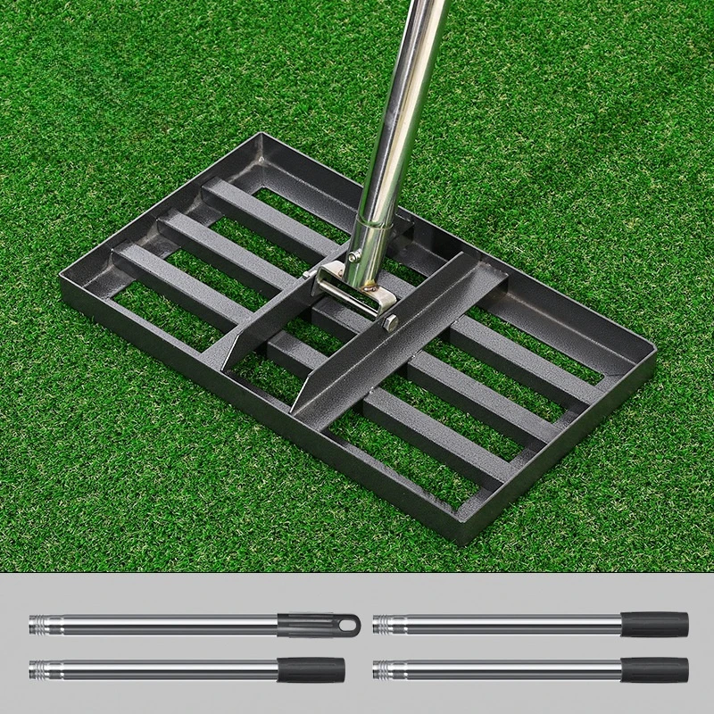 Garden Backyard Lawn Soil Dirt Ground Adjustable Stainless Steel Pole Tool Lawn Leveling Rake With 5-Section Rod