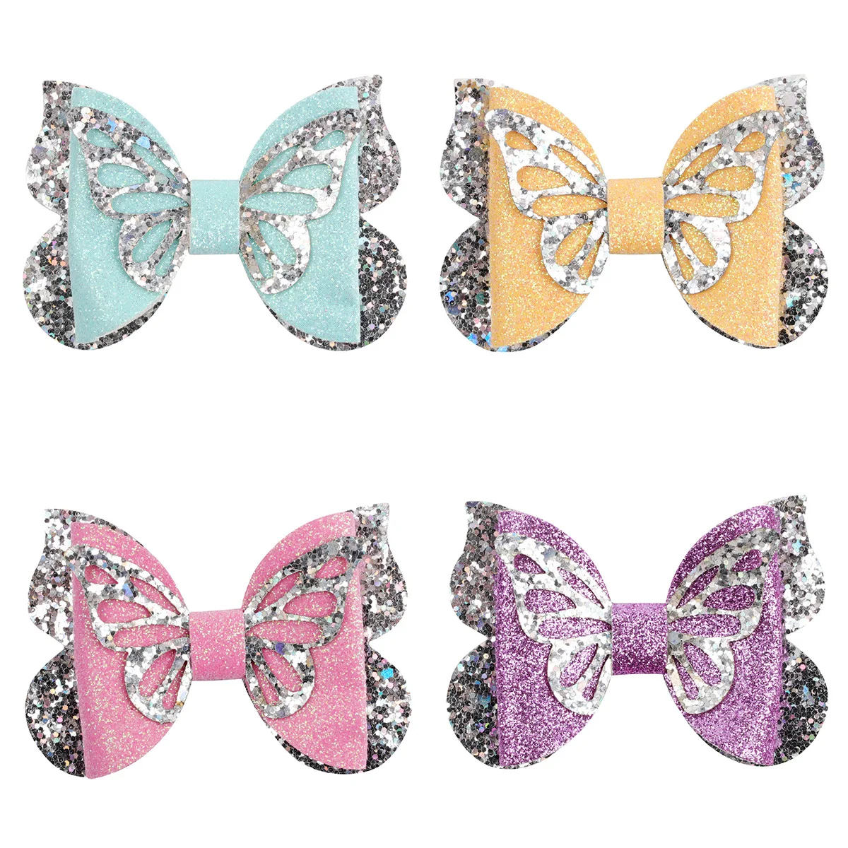 2022 new design 3 Inch Hair Pins Butterfly Shape Bow Glitter Sequin Hair Clips for Girls Hair Accessories