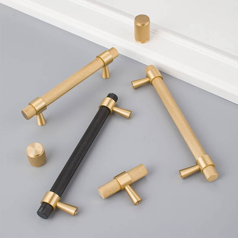 Furniture handle&knob Knurled brass T-handle knob wardrobe hardware