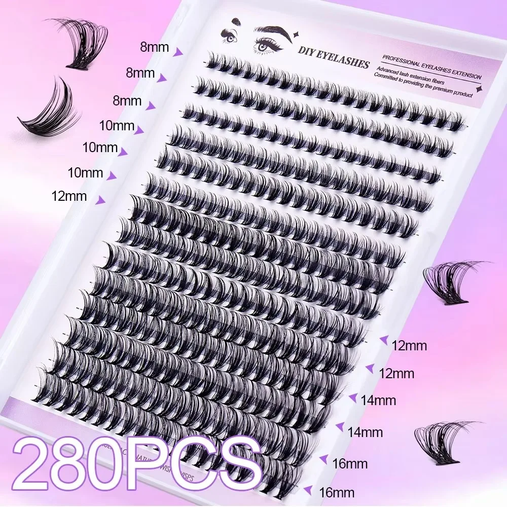 Natural 3D DIY Eyelash Extension Kit Fluffy Cluster Individual Lashes and D Curl Mix Length Eyelash Extension Kit with Bond Glue